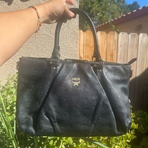 MCM Black Embossed Leather Tote with no strap
